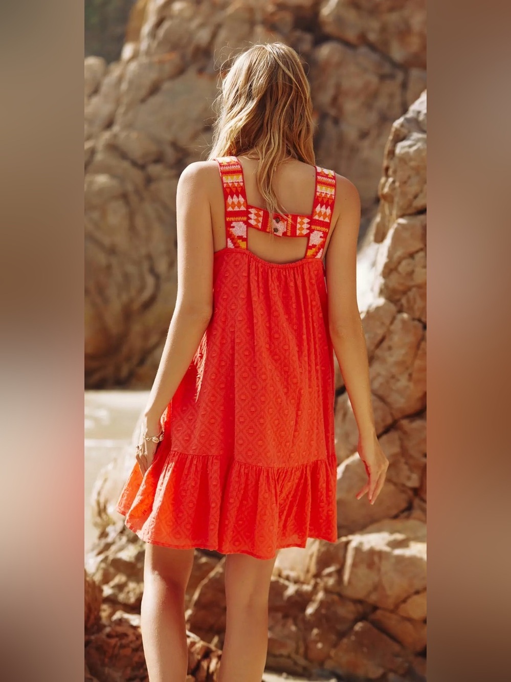 Anthropologie Coral Embroidered Ruffle-Hem Midi Sundress - Picture 2 of 9